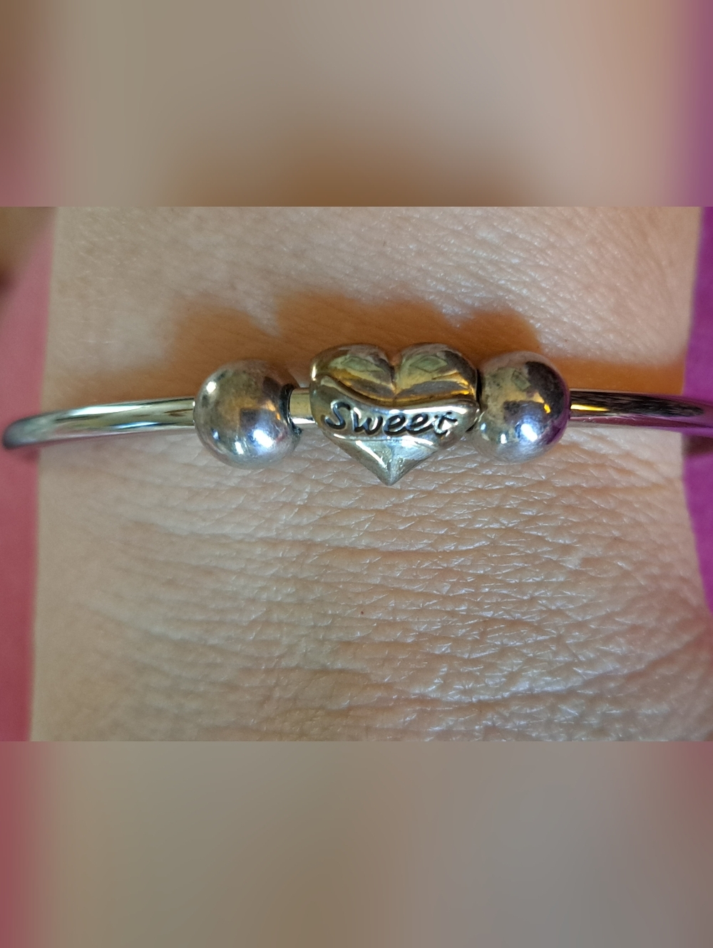 Quality Gold QG 925 Sterling Silver Heart 'Sweet 16' Cuff Bracelet Pink Gem